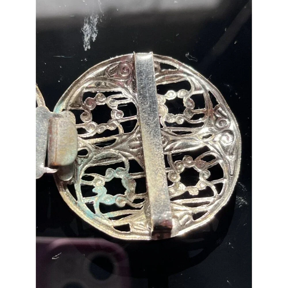 Vintage 1970s Filigree Belt Buckle Silver Tone 2-Piece Boho